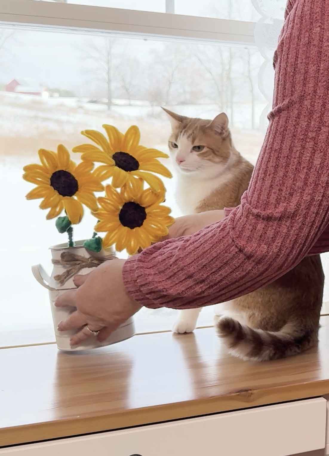Butterscotch with pipe cleaner sunflowers