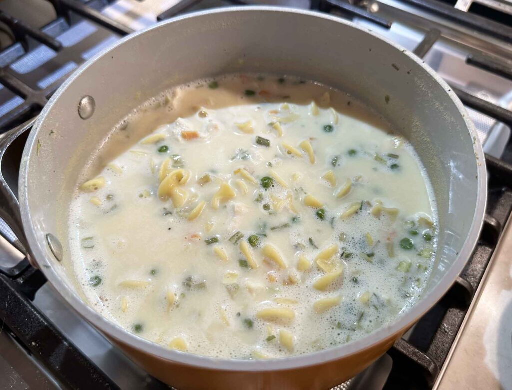chicken noodle soup thickening in pan