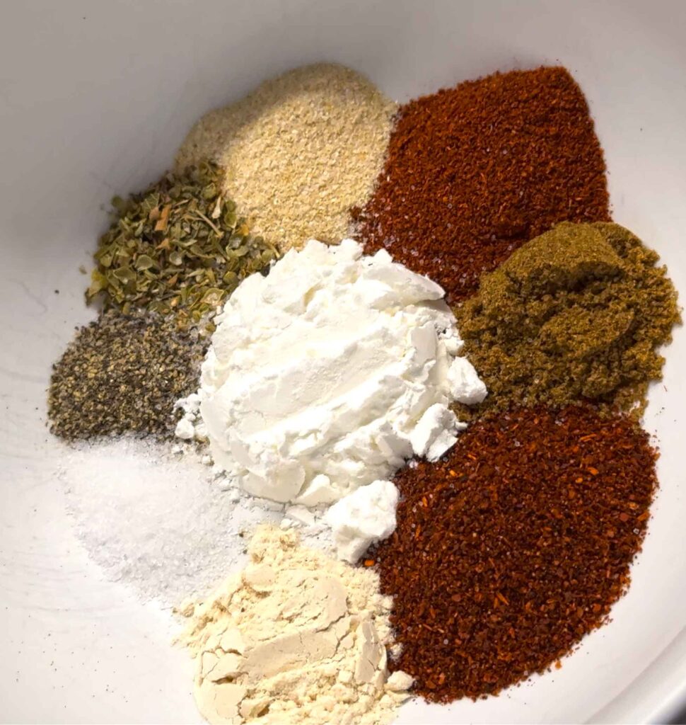 Various spices in homemade taco seasoning