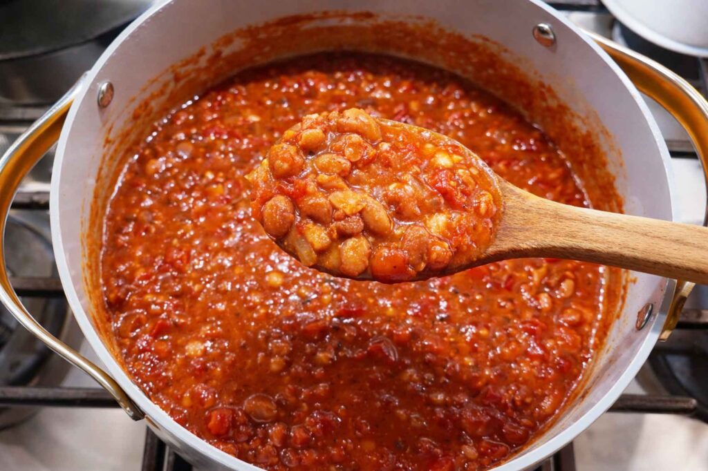Coffee chili in pot on stove
