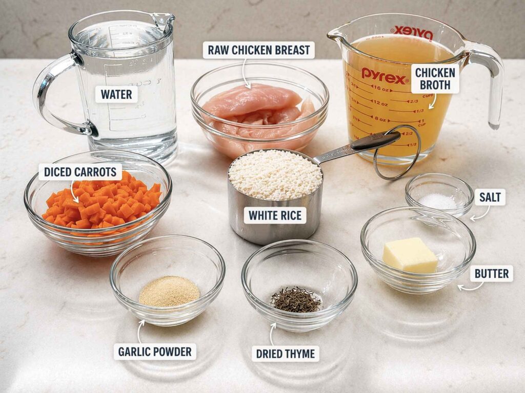 Ingredients for feel-better chicken and rice 