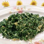 Fried dandelion greens on a vintage platter