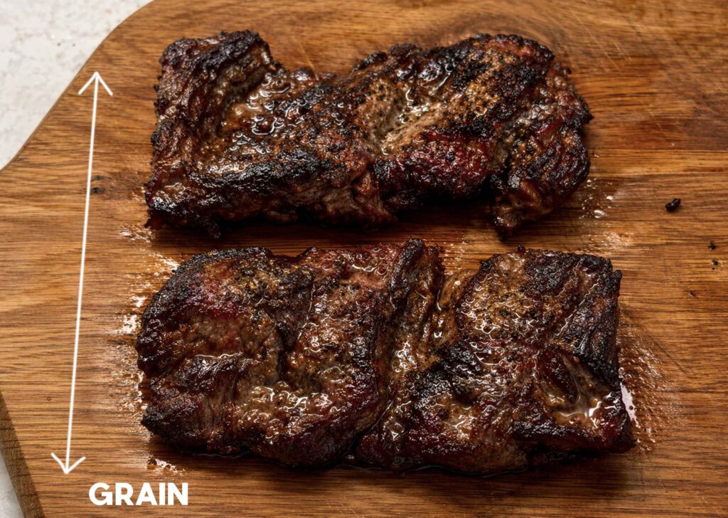 skirt steak turned before cutting