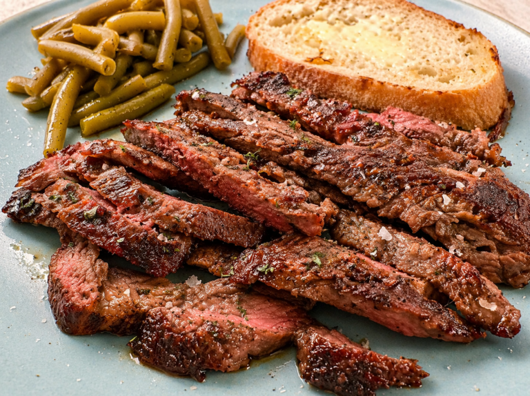 Skirt Steak on Blue Plate