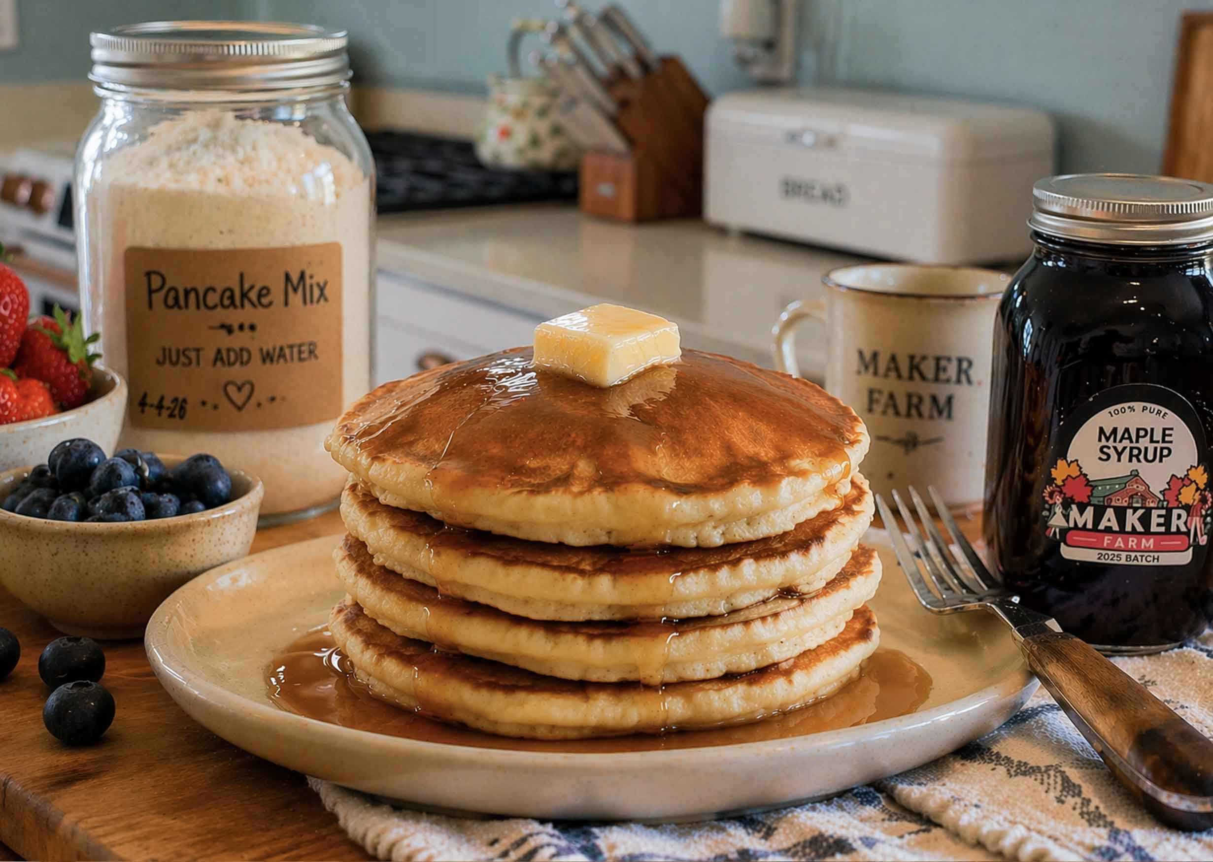 Substitute for pancake mix in the Maker Farm kitchen