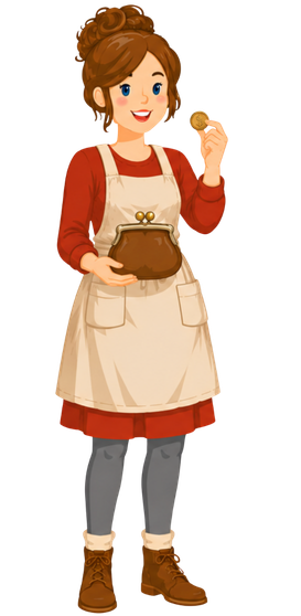 Jenny Maker with wallet and coin