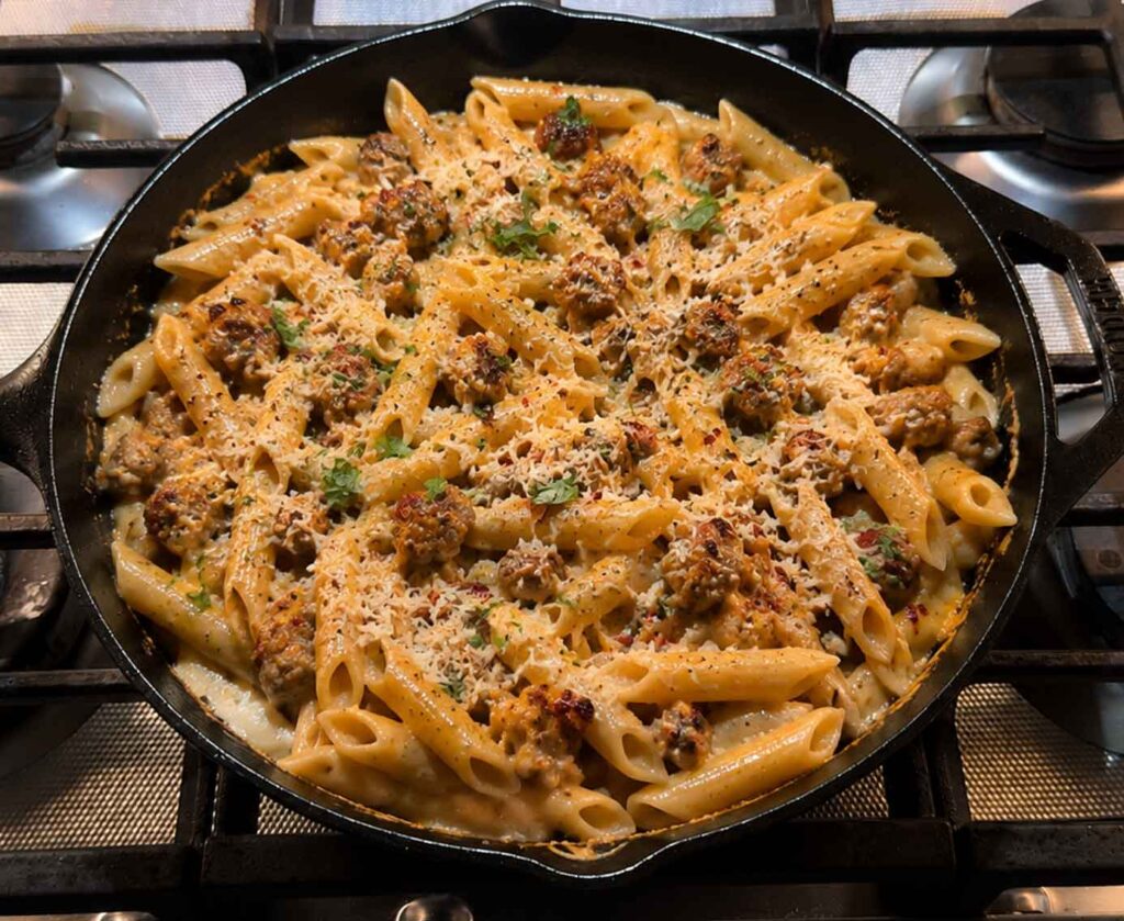 Creamy Sausage Pasta in Skillet