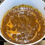 Chicken broth added to the sauce mixture