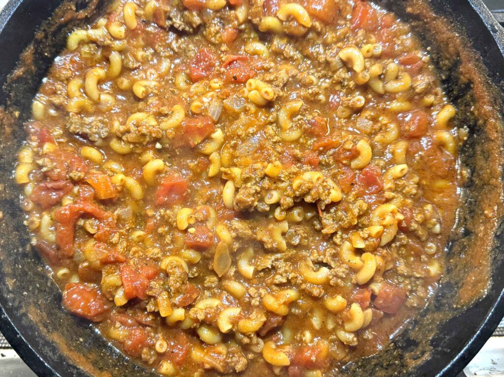 Finished goulash resting before serving