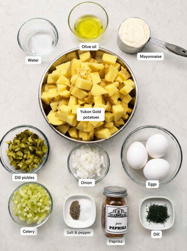Ingredients to make old fashioned potato salad