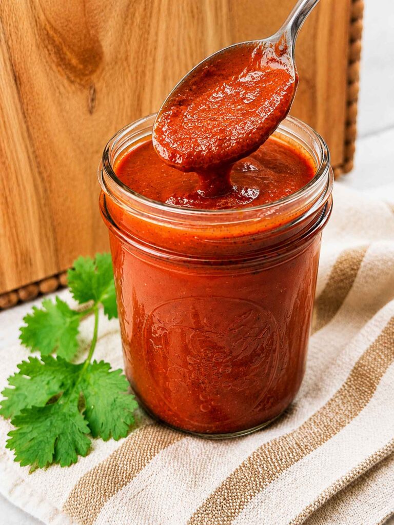 Homemade Red Enchilada Sauce in a Mason jar