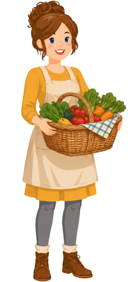 Jenny Maker with a basket of produce