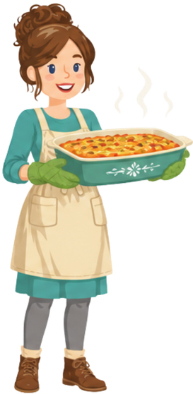 Jenny Maker with a big casserole