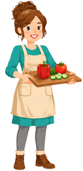 Jenny Maker with a cutting board