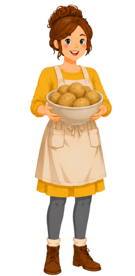 Jenny Maker with a bowl of potatoes