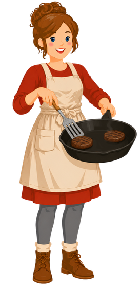 Jenny Maker flipping a burger