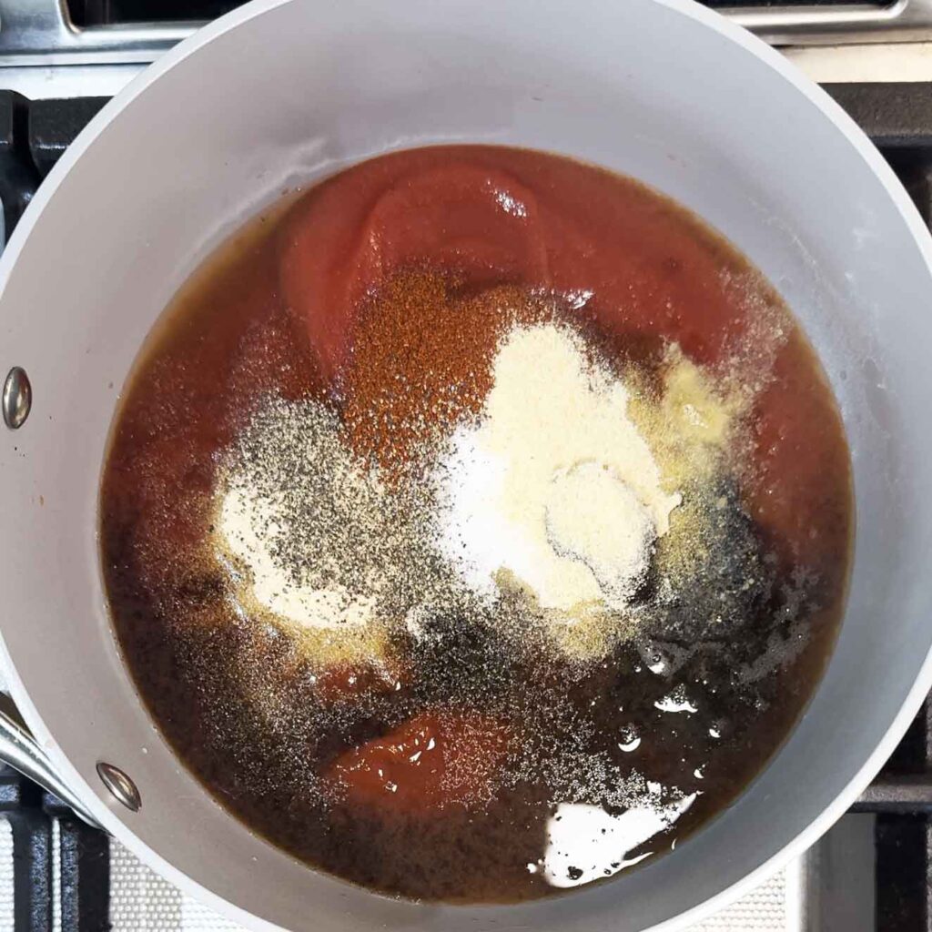 BBQ sauce ingredients in a saucepan
