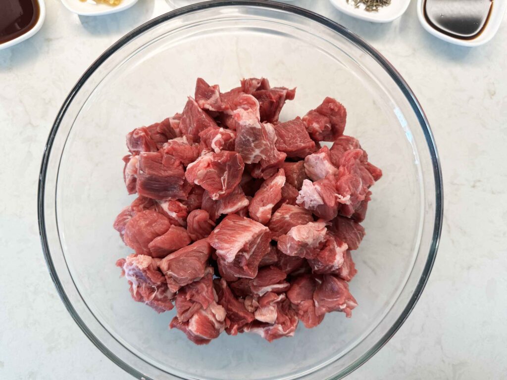 Chuck roast cut into bite sized pieces for beef tips