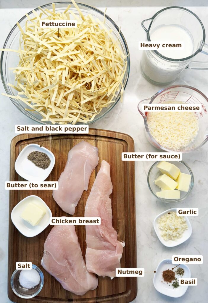 Ingredients to make Chicken Alfredo at home