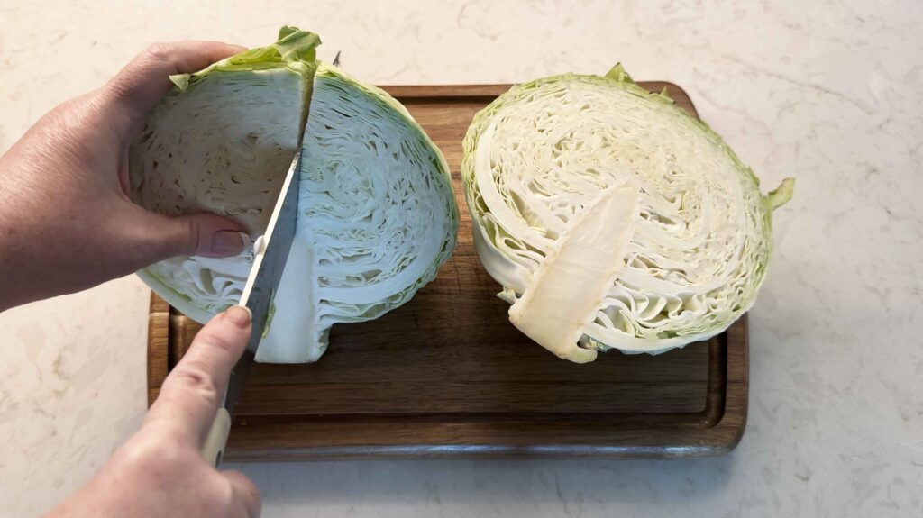Cutting cabbage in quarters