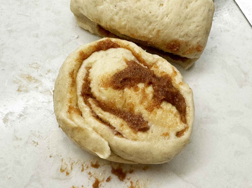 Slice of cinnamon roll dough