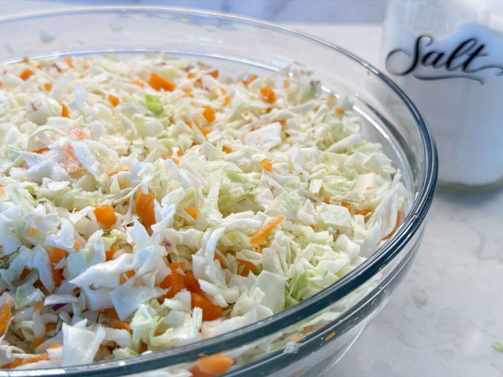 Coleslaw with salt on it