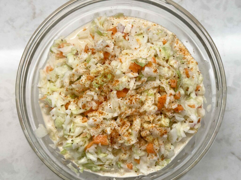 Creamy coleslaw with Old Bay seasoning