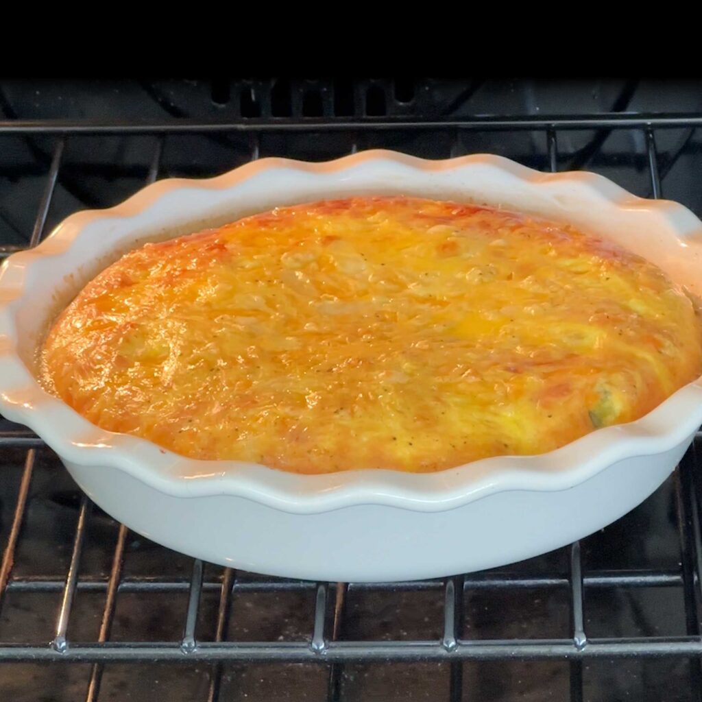 Crustless quiche baking in the oven