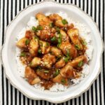 Honey Garlic Chicken over rice in bowl