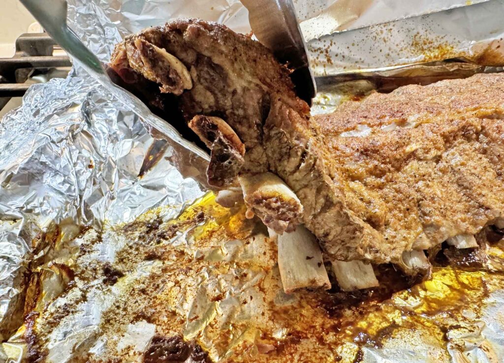 Rib meat falling off the bones when lifted with tongs