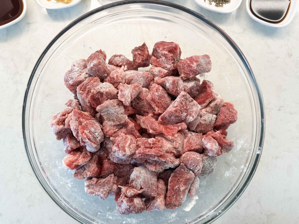 Meat coated in flour, salt, and pepper