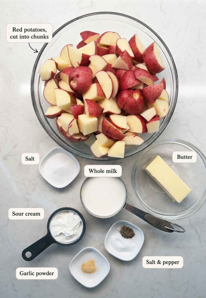 Ingredients to make red skin mashed potatoes