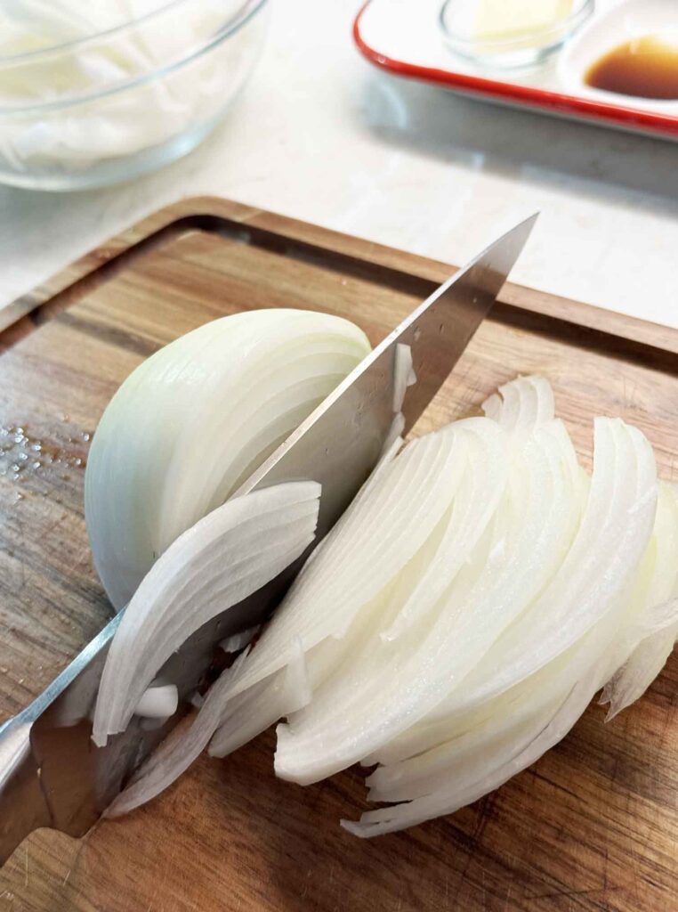 Slicing onions for the beer brats