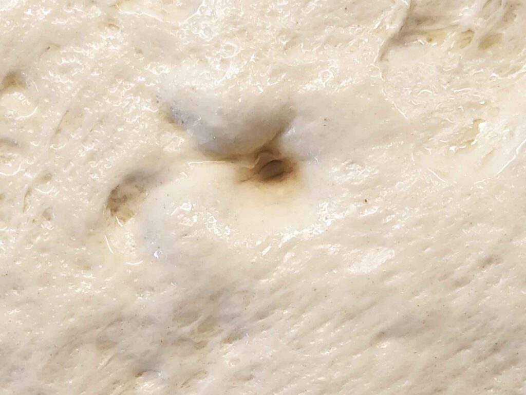 A slow-springing dimple in ready-to-bake sourdough focaccia