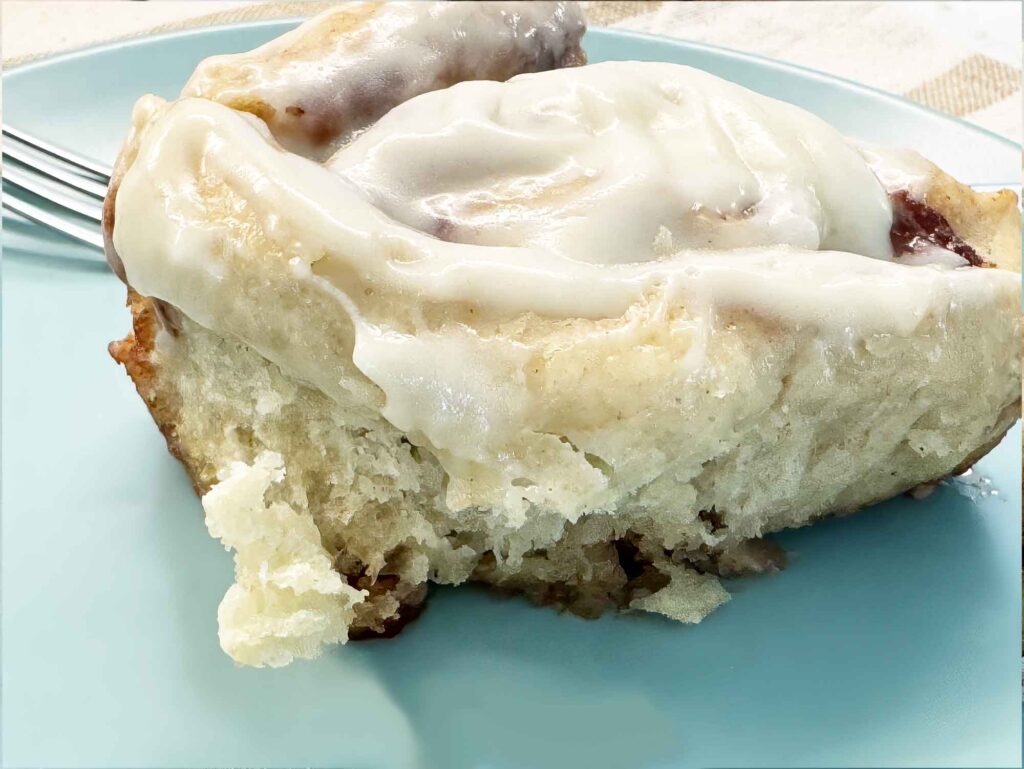 Closeup of the sourdough cinnamon roll