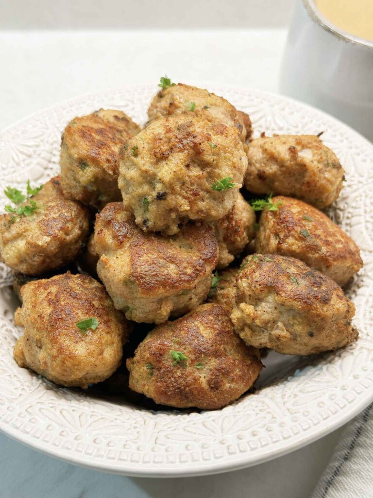 Juicy turkey meatballs in a bowl