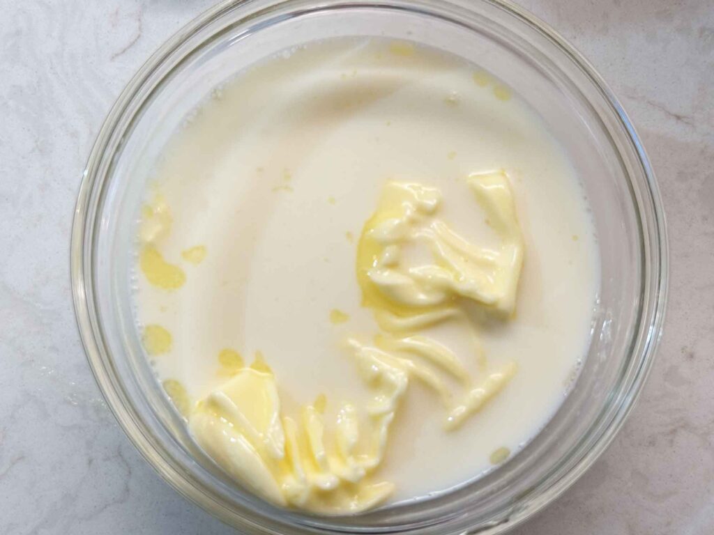 Warmed butter and milk
