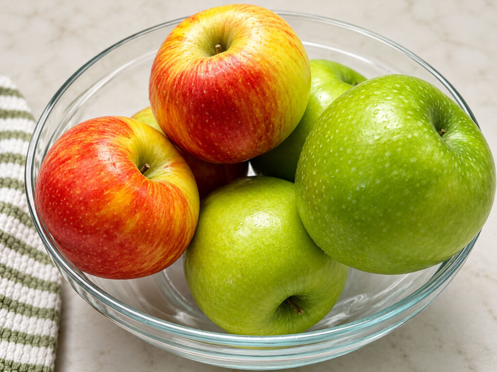 Best apples for apple crisp in a bowl with honeycrisp and granny smith apples