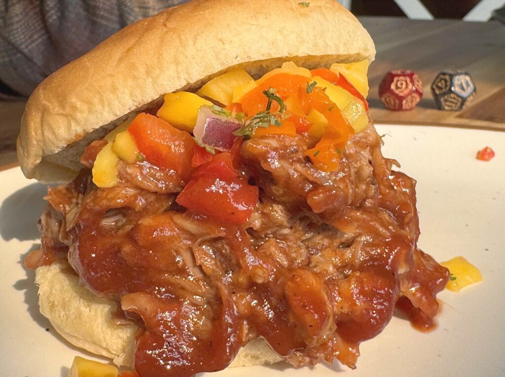 My pulled pork slider on a plate during game night