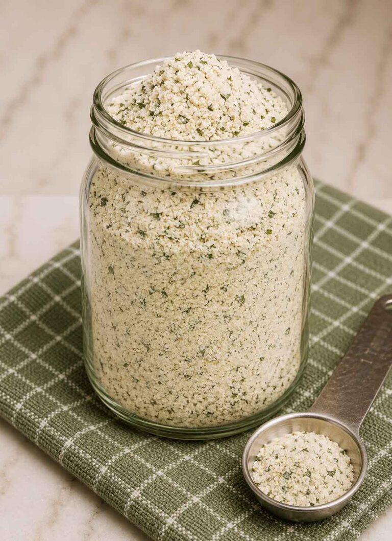 Ranch seasoning in a jar with a measuring spoon