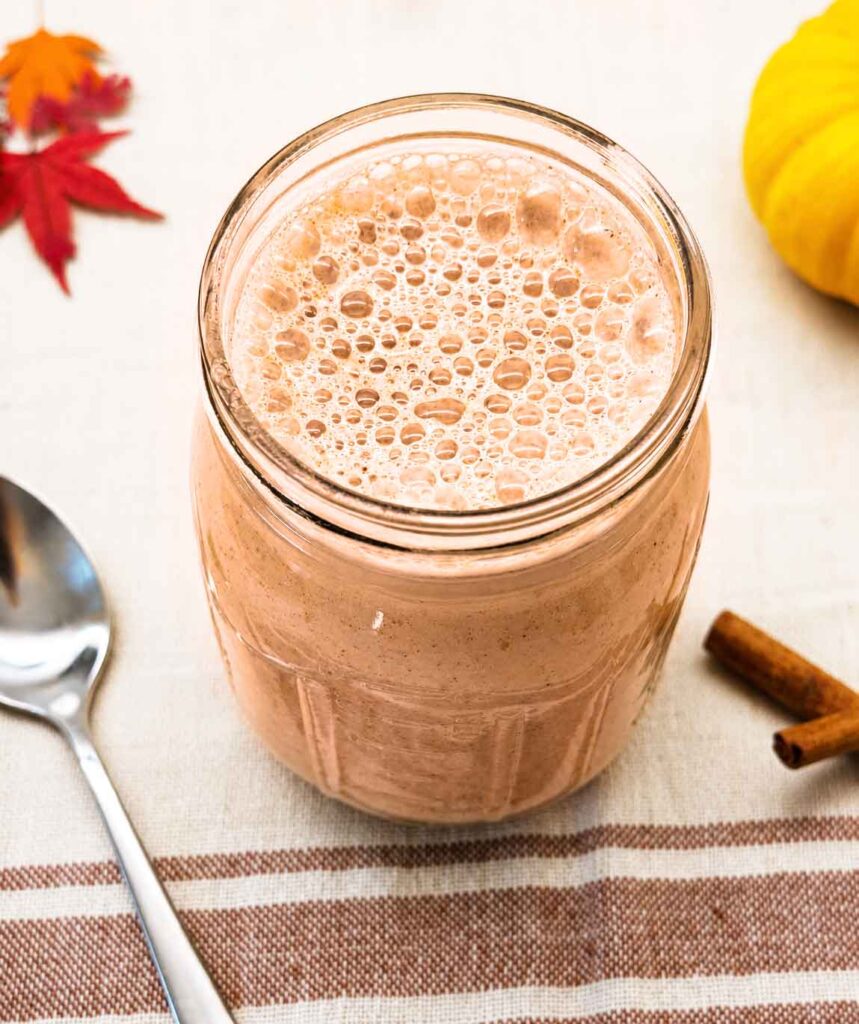Pumpkin spice creamer in a Mason jar