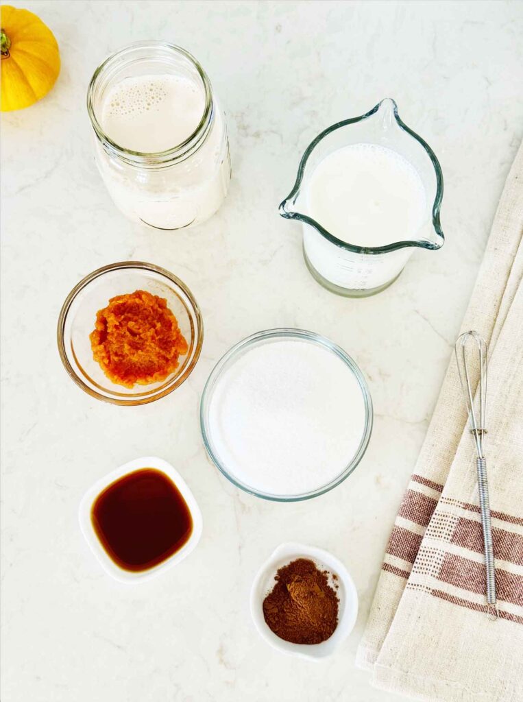 Ingredients to make pumpkin spice creamer