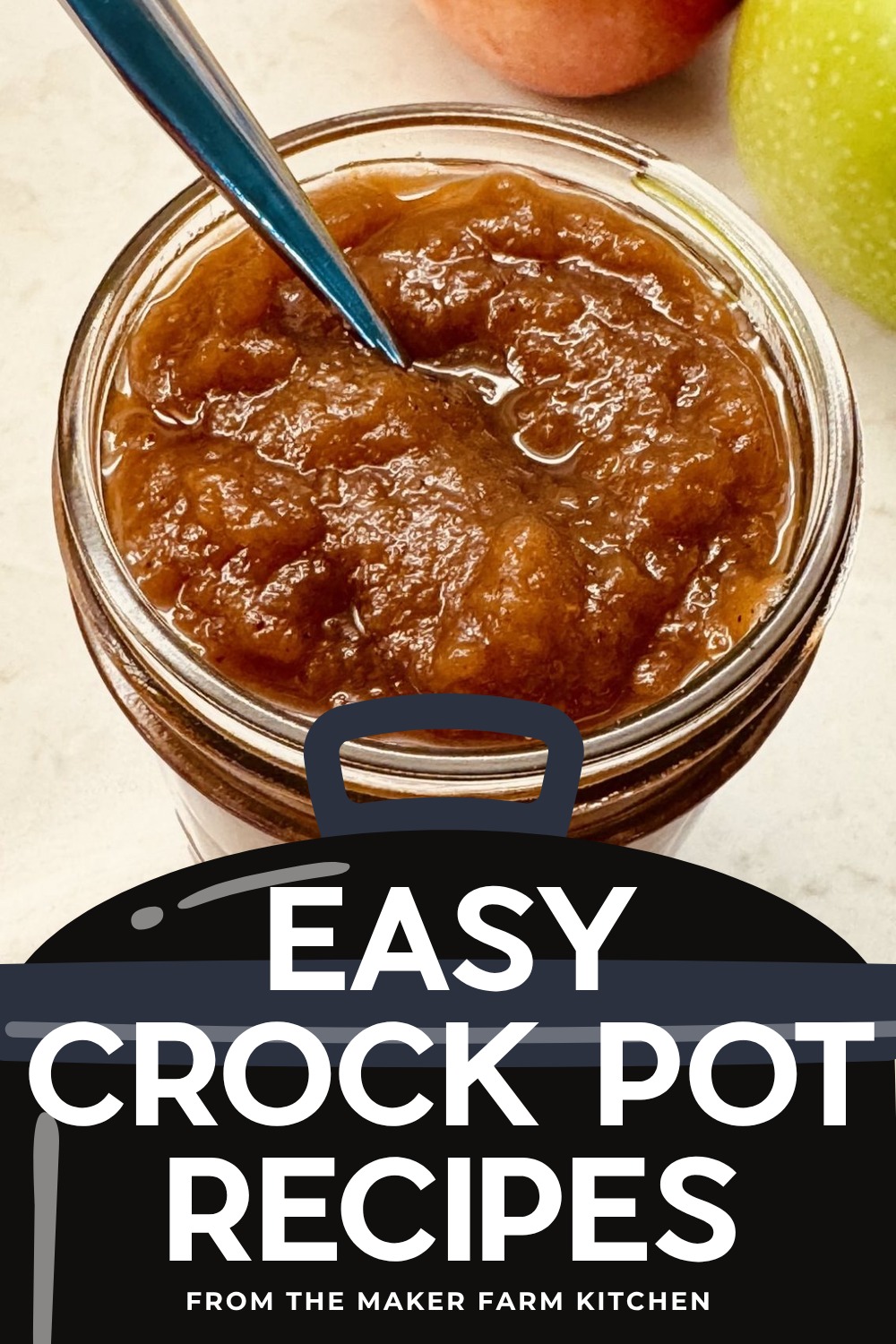 Jars of homemade spiced apple butter made in a crock pot