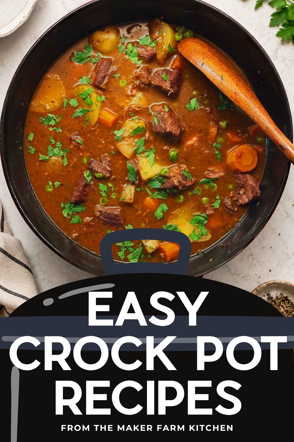 Old fashioned beef stew with potatoes, carrots, and peas