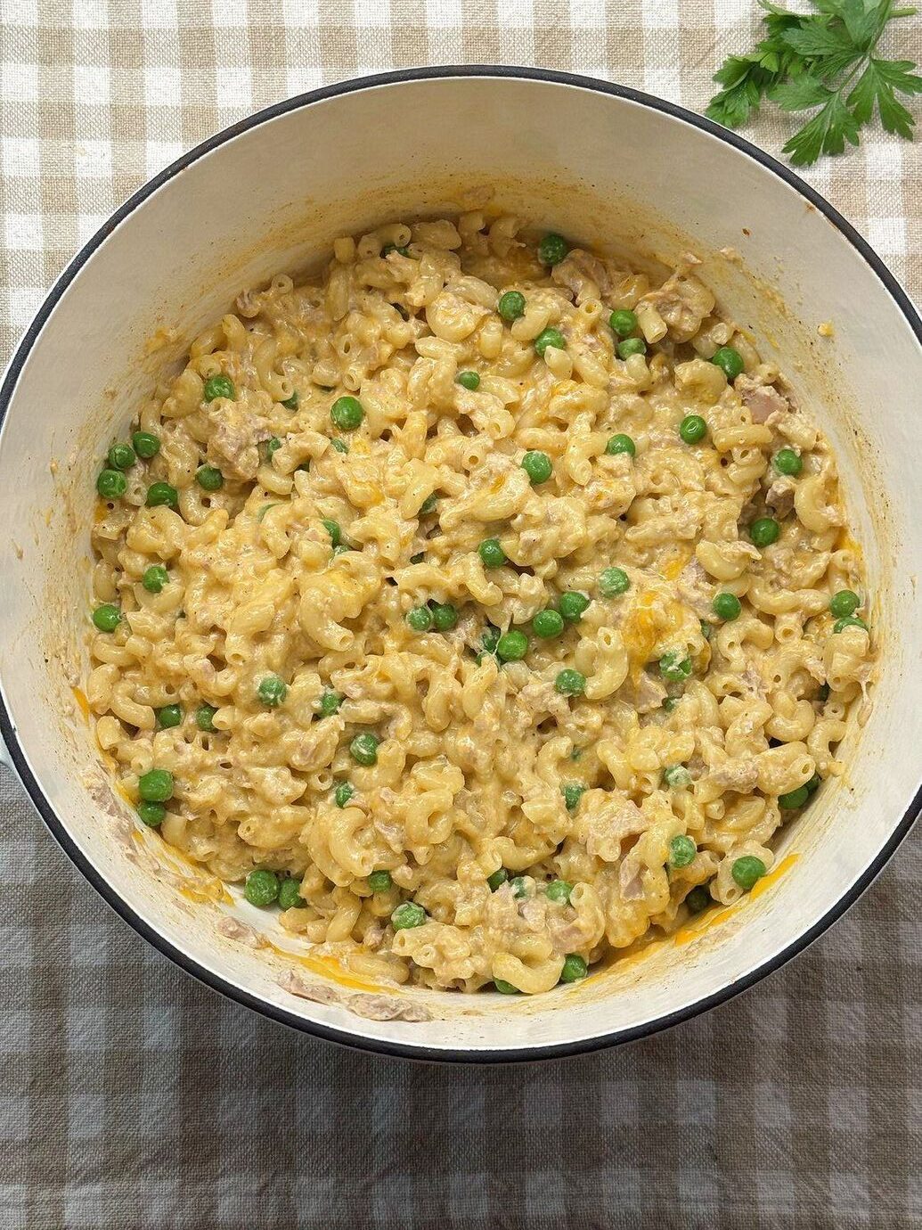 A big pot of creamy tuna pasta