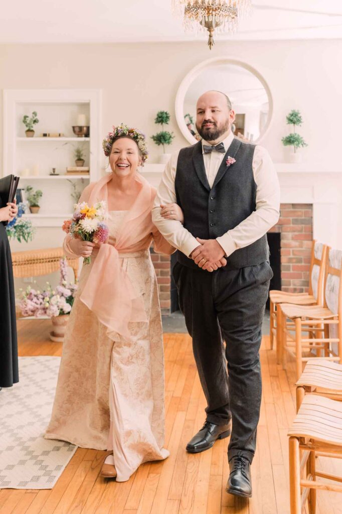Greg and Jennifer just married at Cornman Farms farmhouse sitting room