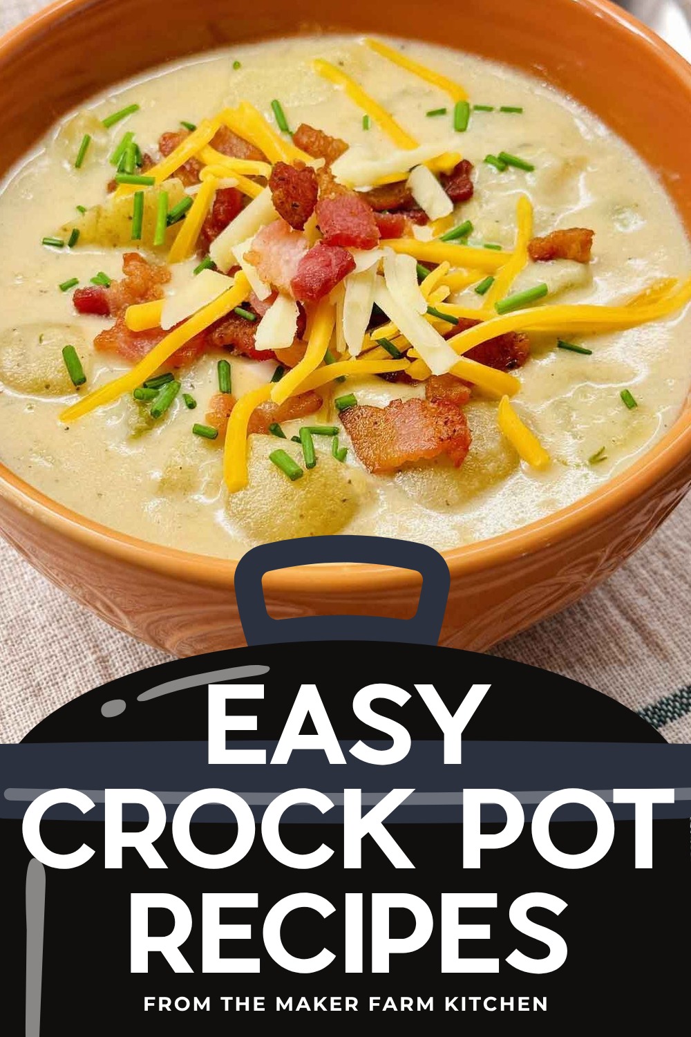 A bowl of loaded potato soup with bacon, cheddar, and green onions